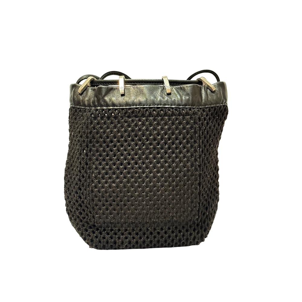 Rag & Bone Summer Dayton Drawstring Bag Black Leather Netting Crossbody Coastal - Picture 3 of 16